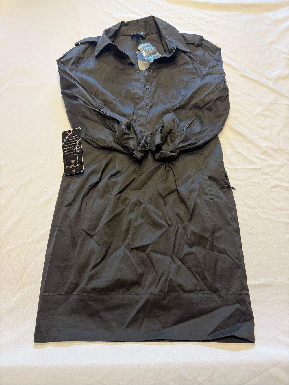 bebe Black Long Sleeve Button Shirt Dress